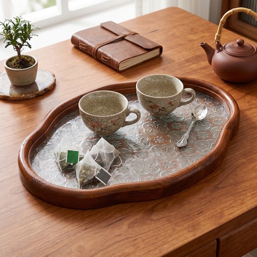 Wooden serving tray oval tea - tray,