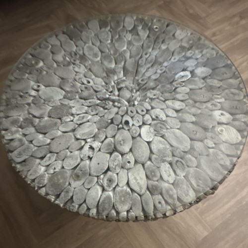 Round grey glass - grey, wooden