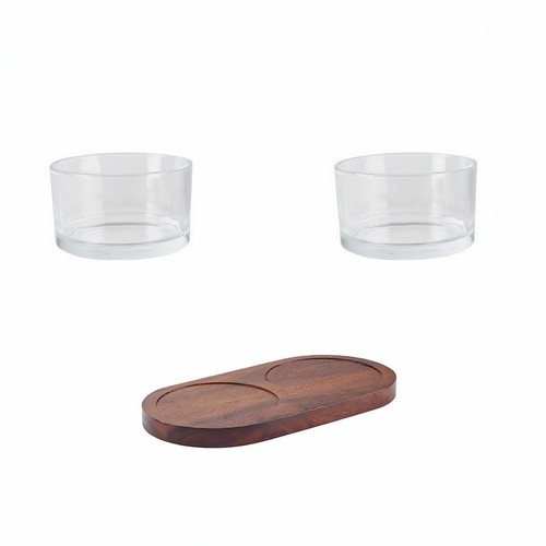 Wooden tray with glass bowls - wooden,
