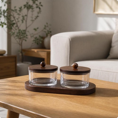 Wooden tray with glass - with,