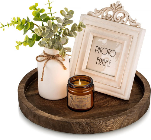 Round wooden tray - tray:, decorative